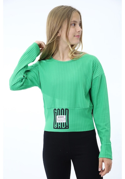 Toontoy Kız Çocuk Baskılı Sweatshirt Çimen Yeşili