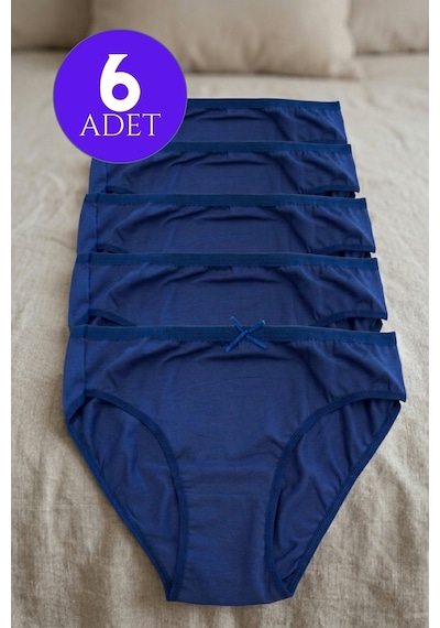Mataş Kadın 6'lı Paket Pamuklu Bikini Külot Esnek Yumuşak İz Yapmaz İç Çamaşırı Lacivert