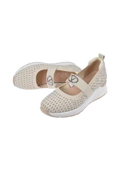 Guja Taşlı Üzeri Lastikli Triko Kadın Spor Ayakkabı Sneaker Gj-26y3052 Bej