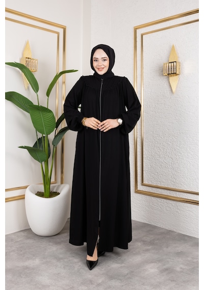 Nevayla Moda Ön Ve Arka Robalı Ferace - Siyah / F0142 Siyah