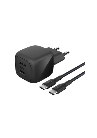 Belkin Kompakt Duvar Şarj Cihazı 45 W + Usb-c - Usb-c Kablosu, Siyah Type - C