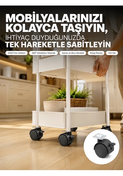 Hepsi 4 Lü Kilitli Tekerlek Ayak 4 Cm Sessiz Ve Dayanıklı Najmaddin Diğer