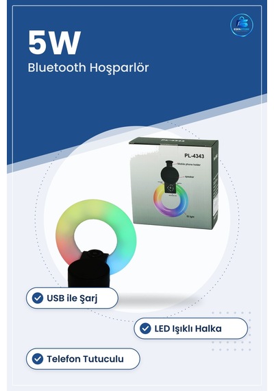 Bluetooth Mini Hoparlör 5w Usb Şarjlı Led Işıklı Telefon Tutuculu