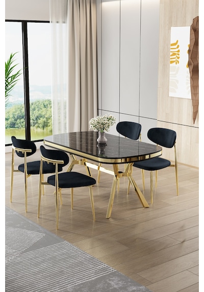 Canisa Olya Serisi 90x168 Lak Panel Sonata Masa Takımı Gold Ayaklı 4 Antrasit Sandalye Sonata Masa Antrasit Sandalye Canisa Olya Serisi 90x168 Lak Panel Sonata Masa Takımı Gold Ayaklı 4 Antrasit Sandalye Sonata Masa Antrasit Sandalye