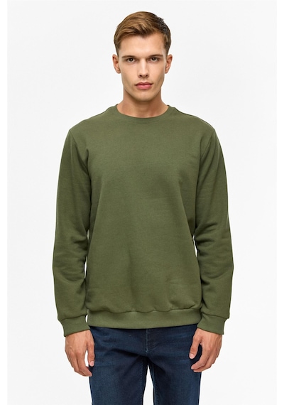 Süvari Haki Regular Düz Bisiklet Yaka Sweatshirt-38801 Haki