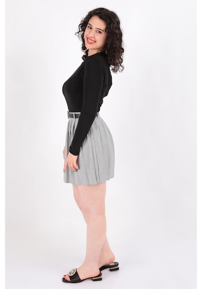 Hadise Selget003968 Kadın Kemerli Pileli Mini Etek SELGET003968-R7512 Gri