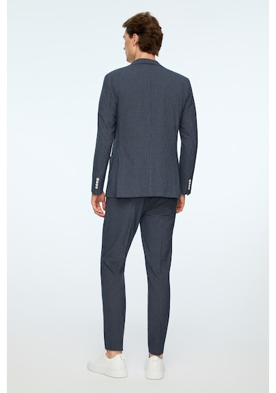 Morven Erkek Lacivert Poliviskon Trend Çizgili Slim Fit Mono Yaka Takım Elbise 26ms001020200 Lacivert