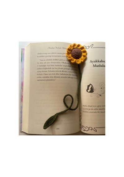 Amigurumi Ay Çiçeği Kitap Ayracı Ve Anahtarlık Seti