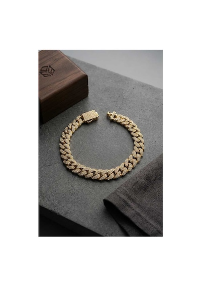 Cuban Zincir Model Zirkon Taşlı Gold Renk Erkek Bileklik Tj-eb3817 Evimdeyokyok