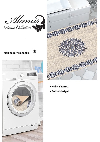 Dekoreko Kaymaz Taban Djt Banyo Halısı Yıldız Deri Modern 1319 Mavi
