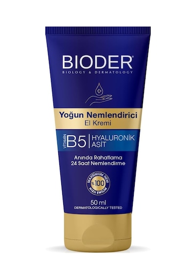 Bioder Yoğun Nemlendirici El Bakım Kremi 50 Ml Hyalüronik Asit Ve B5 Vitamini İçerikli, Hızlı Emilen Nemlendi
