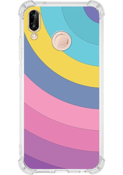 Huawei P20 Lite Uyumlu Köşe Korumalı Renk Cümbüşü B Tasarımlı Şeffaf Silikon Kılıf
