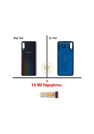 Samsung Galaxy A50 Siyah Renk Arka Kapak + B7000 Yapıştırıcı Arka Cam Batarya Kapağı Pil Kapağı Lazer Kesim Back Cover Galaxy A50 Uyumlu