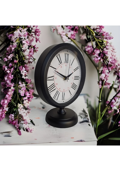 Siyah Renkli Metal Ofis Salon Otel Masa Saati 25*20 cm R9 Siyah
