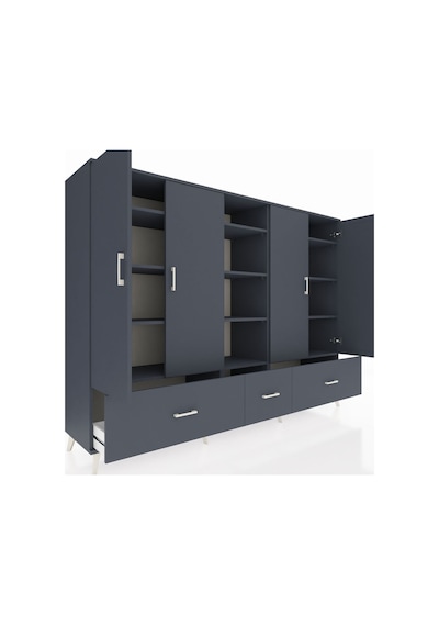 Hyperion Dolap 12 Raflı 3 Çekmeceli 4 Kapaklı 220x44x163 Antrasit Antrasit-antrasit