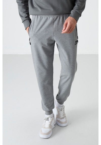 Tommy Life Gri Melanj Fermuar Cepli Standart Kalıp Jogger Erkek Eşofman Alt - 84587 GB MELANJ Gri Melanj