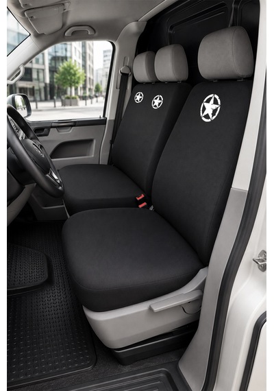 Volkswagen Transporter - Siyah Penye Oto Koltuk Kılıfı - Askeri Yıldız Baskılı
