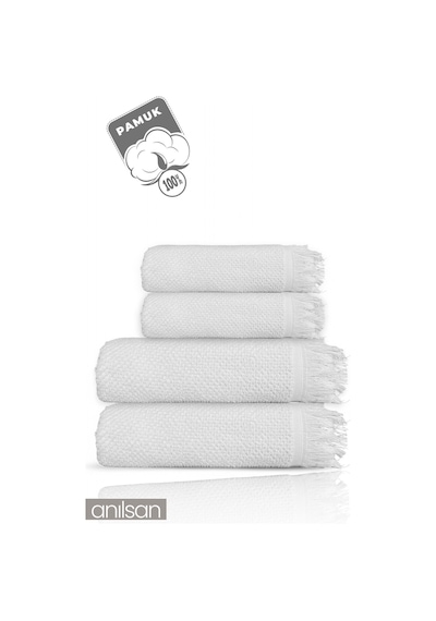 4'lü Gri Jelena Havlu Seti %100 Pamuk - 2 Adet El Havlusu 50x90 Ve 2 Adet Banyo Havlusu 70x140 Gri