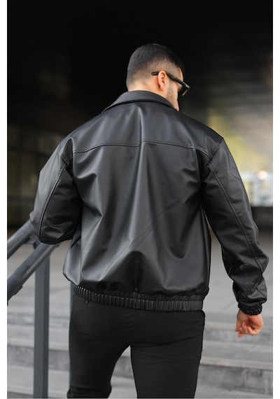 Oversize Erkek Deri Ceket Siyah Billderi