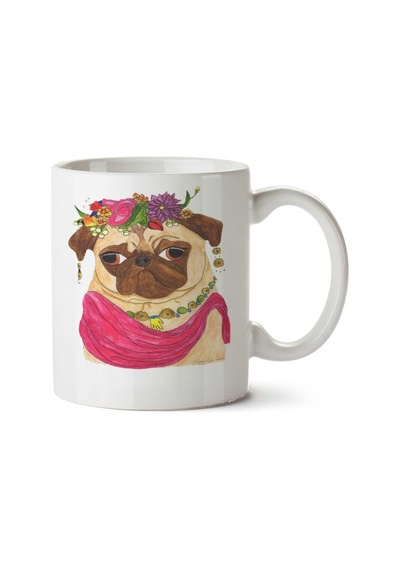 Frida Kahlo Pug İki Tarafı Baskılı Kupa Bardak Çok Renkli