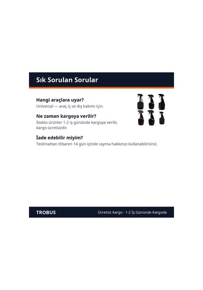 Trobus 6'lı Oto Bakım Seti Hızlı Cila Spreyi 500 Ml Torpido Jant Döşeme Motor Lastik Parlatıcı