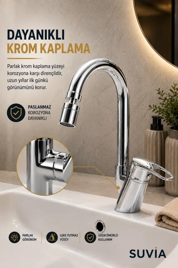Lavabo Bataryası 360 Döner Oynar Perlatör Pirinç Gövde Krom
