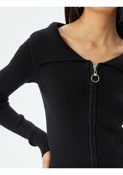 Koton Fermuarlı Hırka Uzun Kollu Slim Fit Siyah 5wal90037ıt