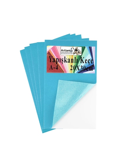 Yapışkanlı Keçe A4 20x30 Cm 5 Li 1 Paket 2.0 Mm Kendinden Yapışkanlı Renkli Hobi Keçesi Elişi Keçe Kumaşı Anasınıfı Kreş Açık Mavi