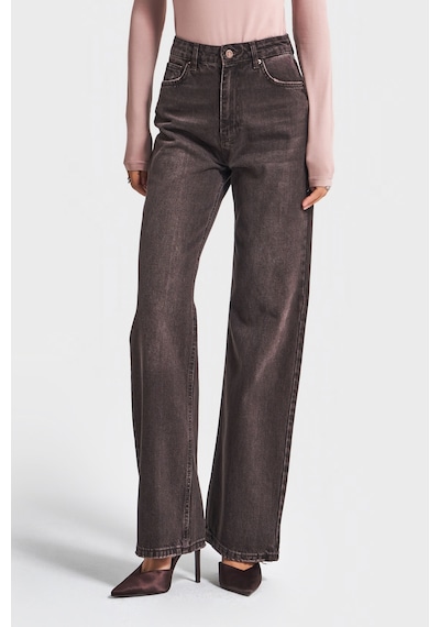 Itsbasic Kadın Taşlanmış Koyu Kot Rengi Doris 2w5-138 Straight Fit Yüksek Bel %100 Koton Denim Jean Taşlanmış K.kot