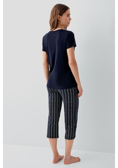 Pierre Cardin 9207 Modal Pamuk Cepli Kısa Kol Kapri Kadın Pijama Takımı Lacivert