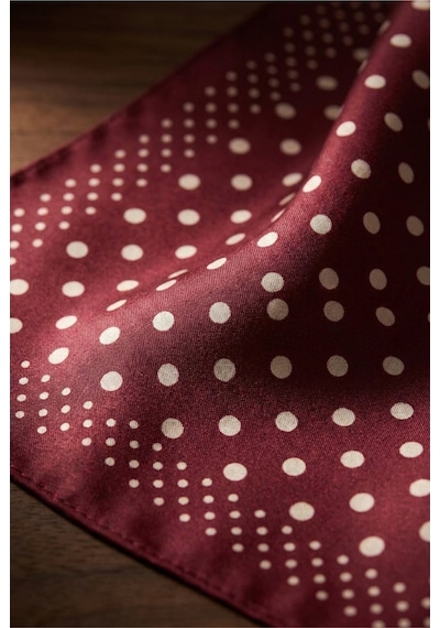 Last İcon Bordo Krem Puantiyeli İpek Fular Şal Bandana Boyun Aksesuarı Bordo