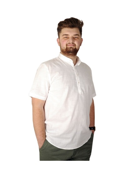 Mode XL Buyuk Beden Erkek Kısa Kol Hakim Yaka 20387 Beyaz