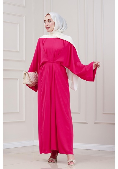 Sevitli Bağlamalı Maria Elbise-fuşya-5343 Fuşya