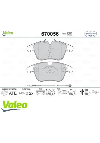 VALEO 670056 ÖN BALATA FİŞLİ P407 2.0HDİ 04-10- P508 1.6 1.10-