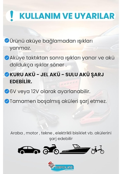 Akü Şarj Cihazı 6v - 12v 6 Amper Araç Aküsü Motor Aküsü Şarj Aleti Redresör