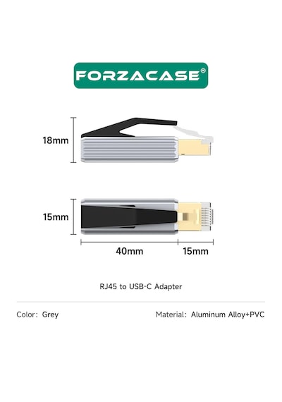 Forzacase Tablet Telefon Pc İçin Taşınabilir Type-c To Rj45 Ethernet Adaptörü - Fc1169