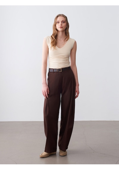 Dilvin 72698 Pileli Dökümlü Pantolon-kahve