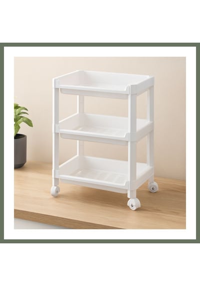 Bezos 3 Katlı Tekerlekli Sepet Organizer Raf - 352x220x480 Mm Bezos1 Çok Renkli