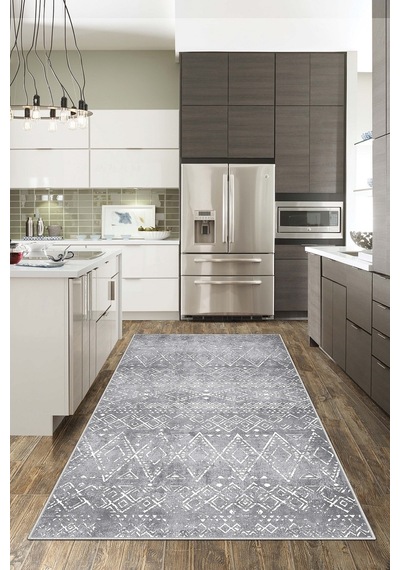 West Home Dijital Baskı Yıkanabilir Kaymaz Taban Salon Halısı Mutfak Halısı Yolluk Wh 327 Grey
