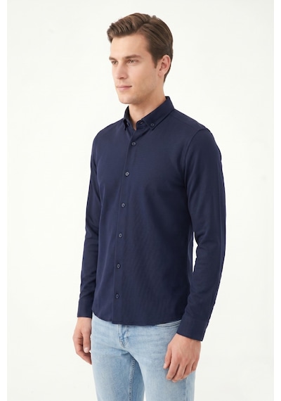 Advante Erkek Spor Slim Fit Uzun Kol Petek Dokulu Gömlek Bgl-st05482 Lacivert