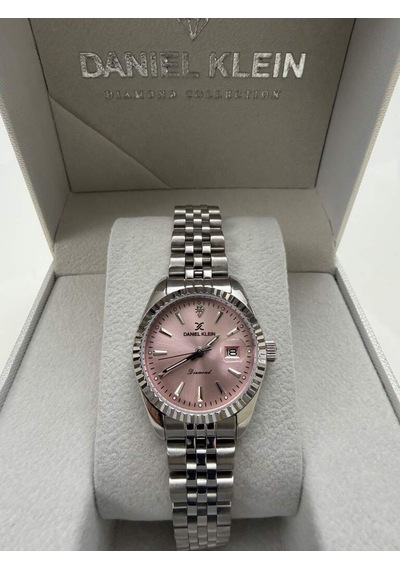 Jubile Kordonlu Pırlanta Taşlı Özel Diamond Serisi Küçük Kasalı 28 Mm Pembe Kadran Kadın Kol Saati Gümüş