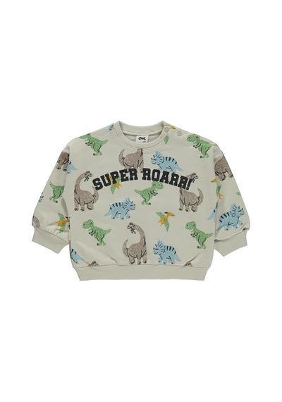 Civil Baby Dinozor Baskılı 6-18 Ay Sweatshirt - Bej Taş Rengi