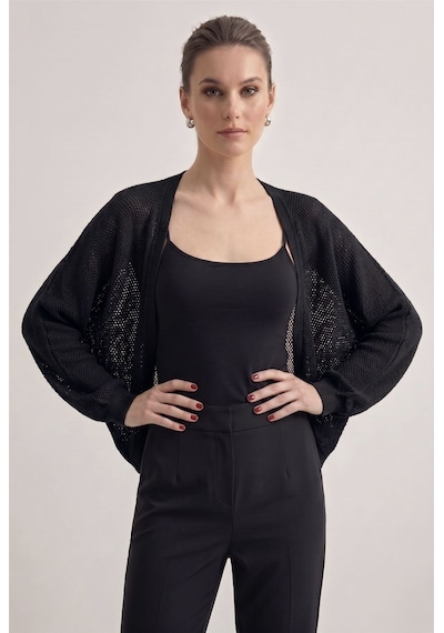 Neden Tekstil Premium Ajurlu İnce Triko Bolero Hırka - Siyah