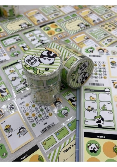 Panda Temalı Tek Tek Çıkartmalı 131 Adet Haftalık-aylık Planlayıcı Motivasyonlu Sticker Washi Bant 2m/washi Tape/masking Tape/desenli Bant/bullet Journal/defter Süsleme