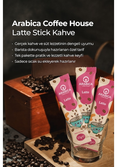 Arabica Coffee House Latte Nitelikli Stick Kahve 17 Gr X 48 Adet - Barista Karışımı Granül