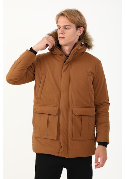 Maraton Sportswear Regular Erkek Kapşonlu Uzun Kol Basic Camel Parka 21302 Camel