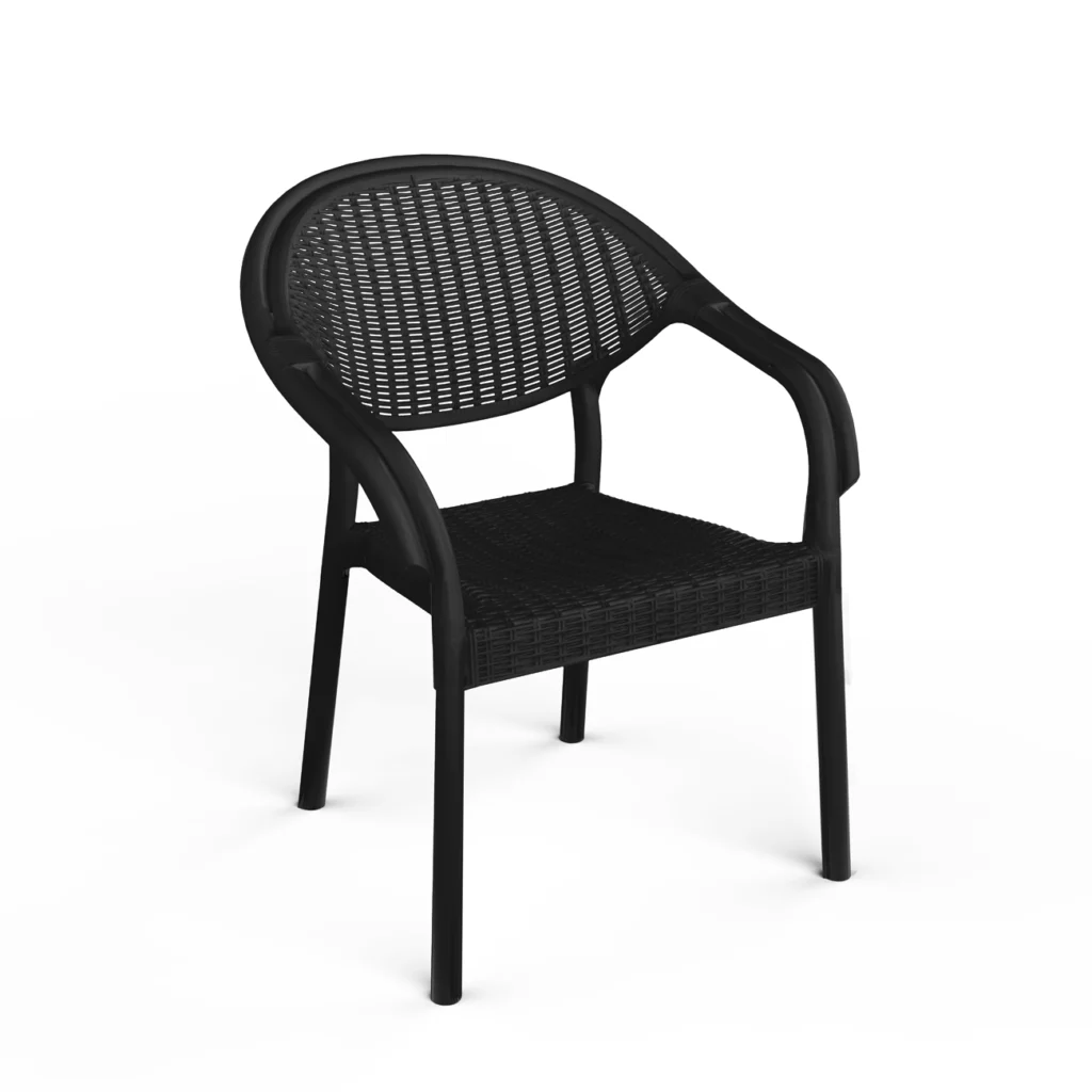 4 Adet Bambu Plastik Rattan Bahçe Balkon Teras Sandalyesi Gizli Metal Profil Ayaklı Kollu Sandalye Siyah