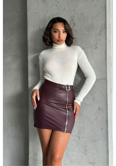 Verymoda Fermuarlı Deri Etek F0125 Bordo