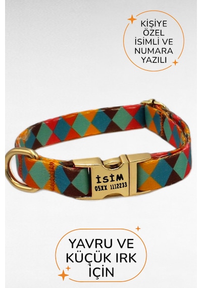 Caramelos İsimli Köpek Tasması, Yavru Köpek Tasması, Küçük Irk Köpek Tasması, Metal Kilit, 1,5 Cm Mavi
