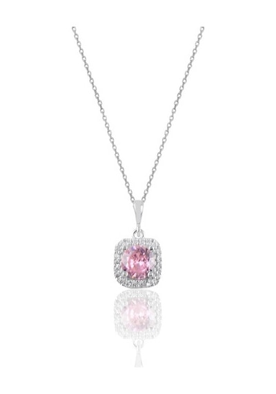 Gümüş Rodyumlu Pembe Taşlı Kare Üçlü Set
